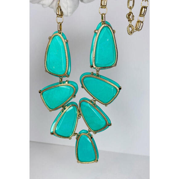 Kendra Scott Harlow Necklace Teal Blue Green Gold Tone Statement - Picture 5 of 10